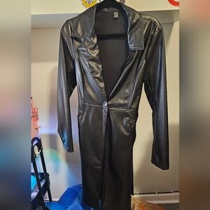 SHEIN Black Faux Leather Long Jacket